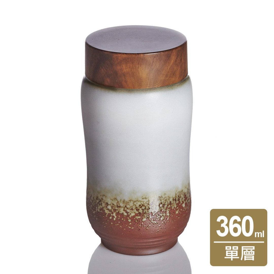 干唐轩陶器活瓷 | 幸福曲线随身杯 / 中 / 单层 / 陶 / 木纹盖 - 茶具/茶杯 - 陶 卡其色