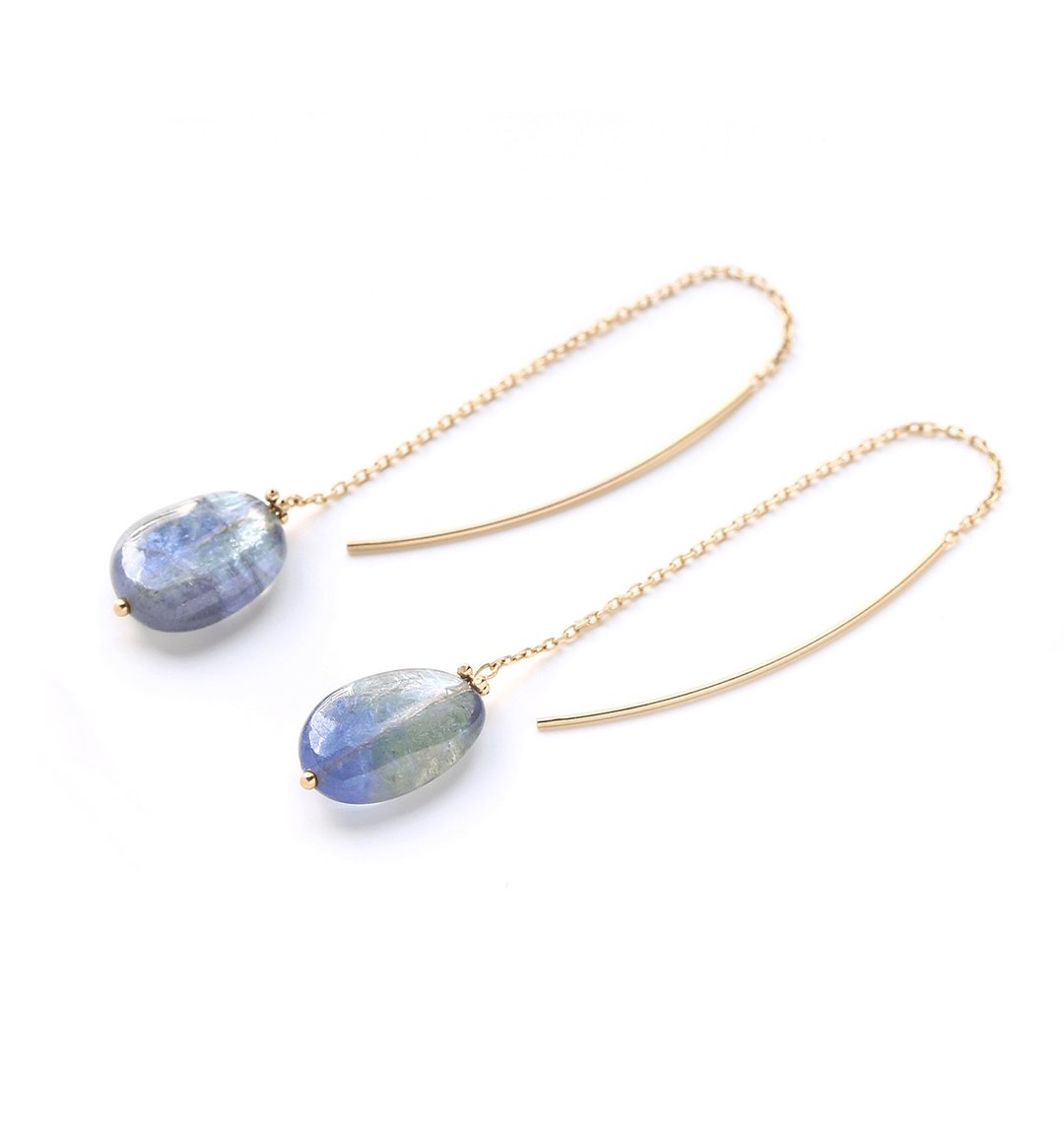 K10 Tanzanite Bicolor Tumble Cut American Earrings ~CRASPEDIA GLOBOSA~ - 耳环/耳夹 - 宝石 绿色