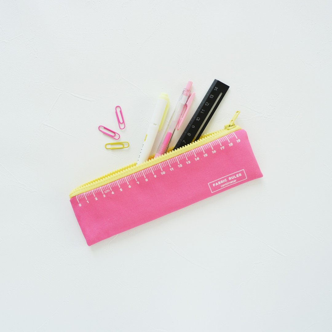 Ruler pen case LEMON x PINK - 铅笔盒/笔袋 - 棉．麻 粉红色