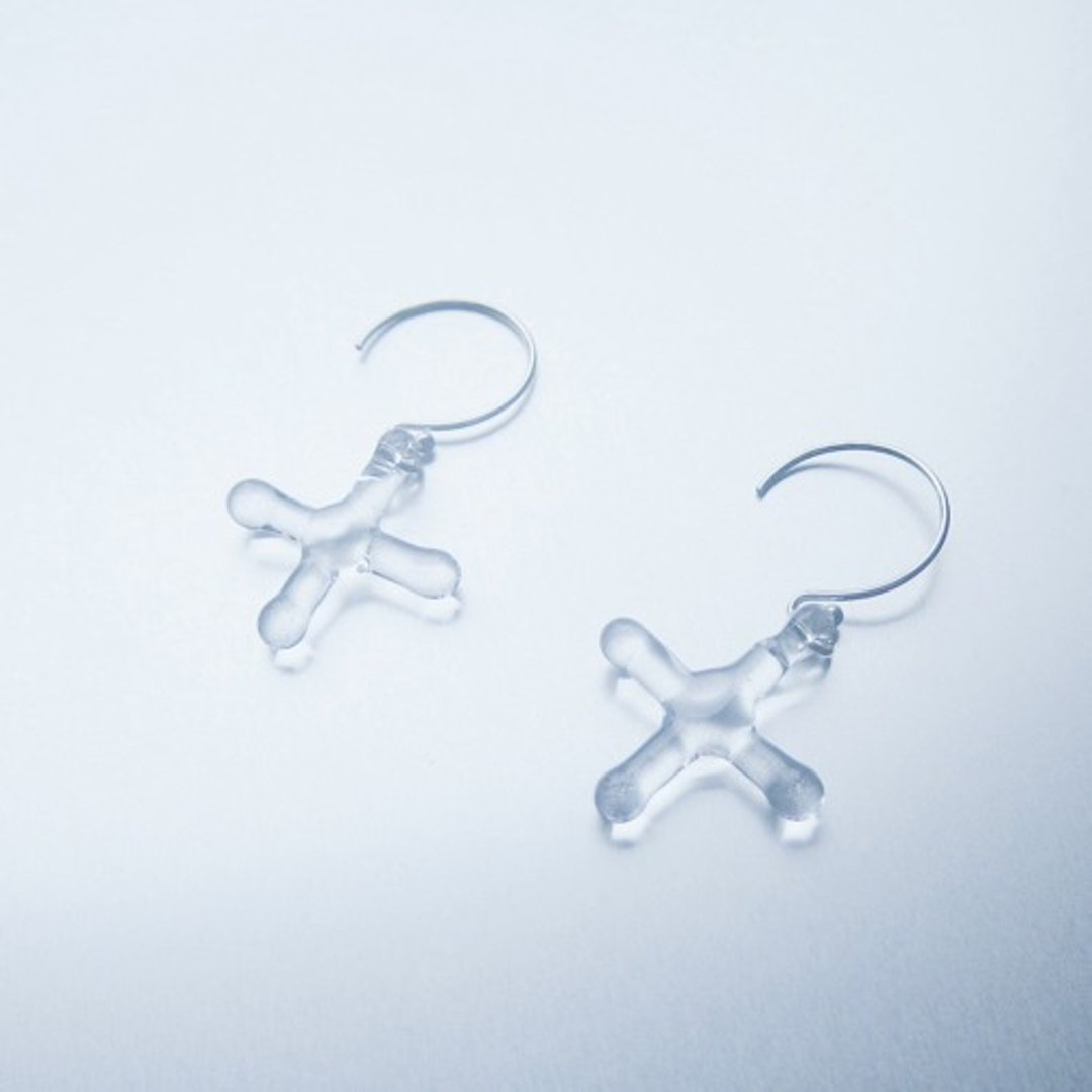 Cross Earring SV - 耳环/耳夹 - 玻璃 透明