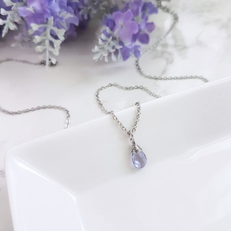 麦穗。堇青石/石榴石/黄水晶 手作白钢墬链  短链颈链 - 项链 - 半宝石 紫色