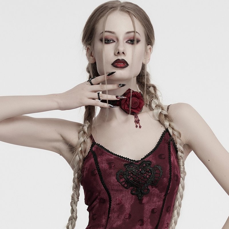 哥德炼金术灼烧玫瑰护符项链 - 黑 / 红 - 项链 - 其他材质 红色