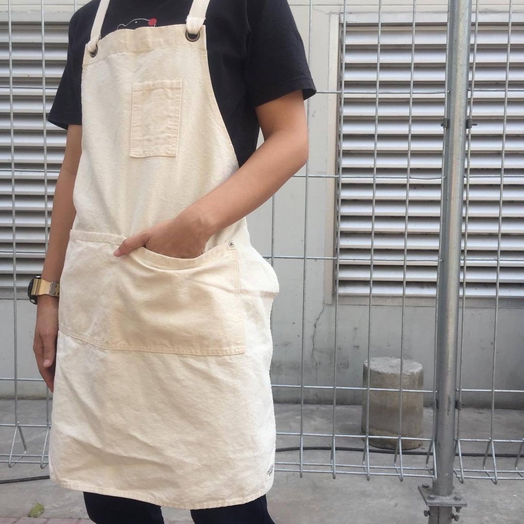 New Off-white Washed Canvas Apron no.06 Silver rivets 2 pockets /garde/barista - 围裙 - 棉 白色