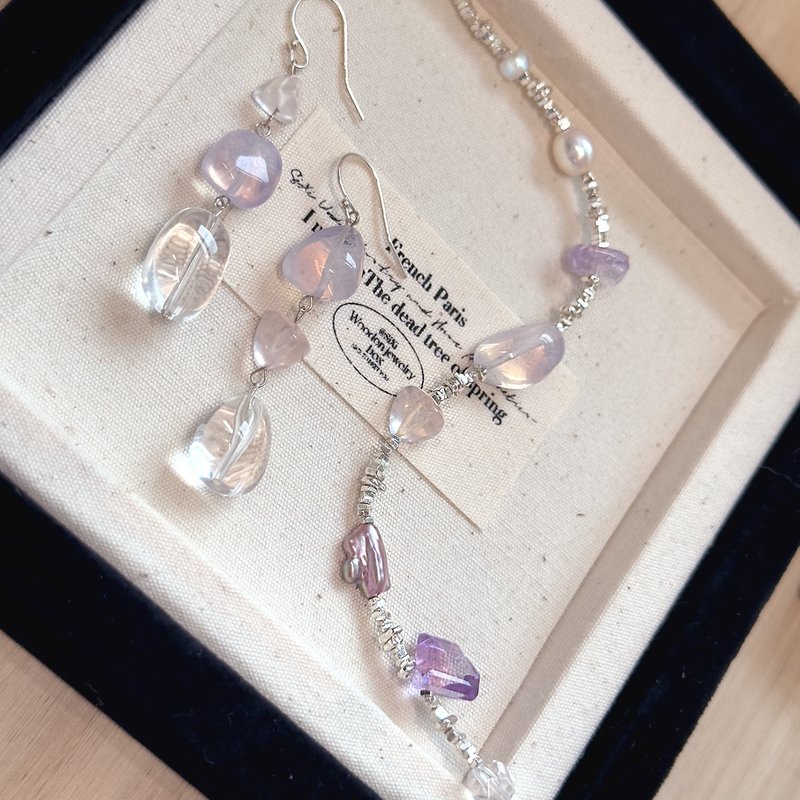 薄雾紫藤  小众天然紫玉晶 原创独家淡水珍珠s999手工碎银子手链 - 手链/手环 - 其他材质 