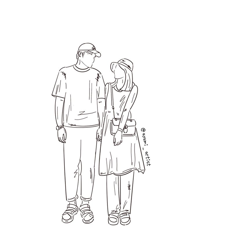 【数位】韩式线条画 无脸画 插画 人像画定制 电子档 - 电子手绘真人画像/绘画/插画 - 其他材质 