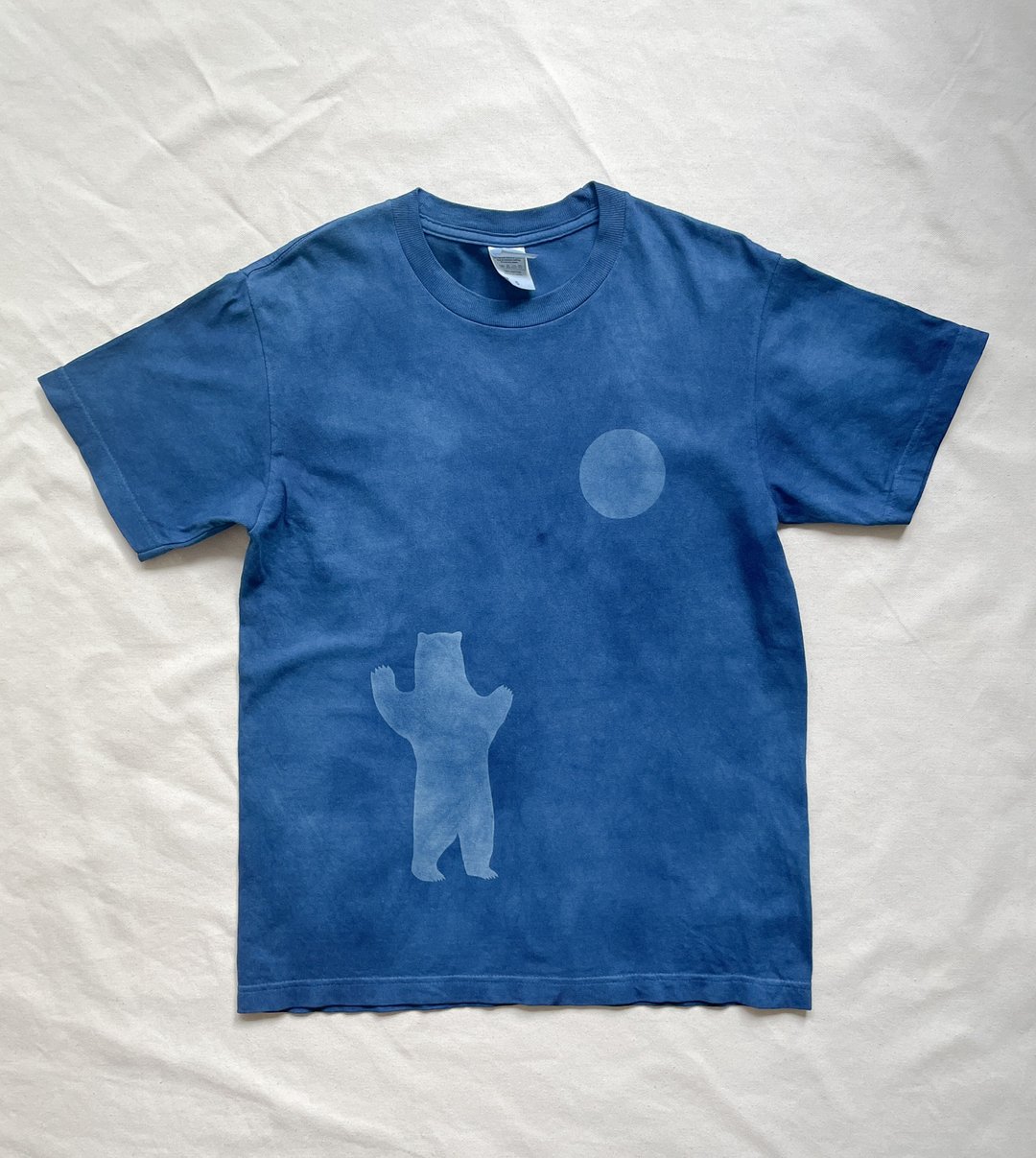 蓝染 月亮、白熊与鹿 T恤 扎染 满月 夜空 晕染 MOON DEER Bear Indigo dyed 蓝染 - 中性连帽卫衣/T 恤 - 棉 蓝色