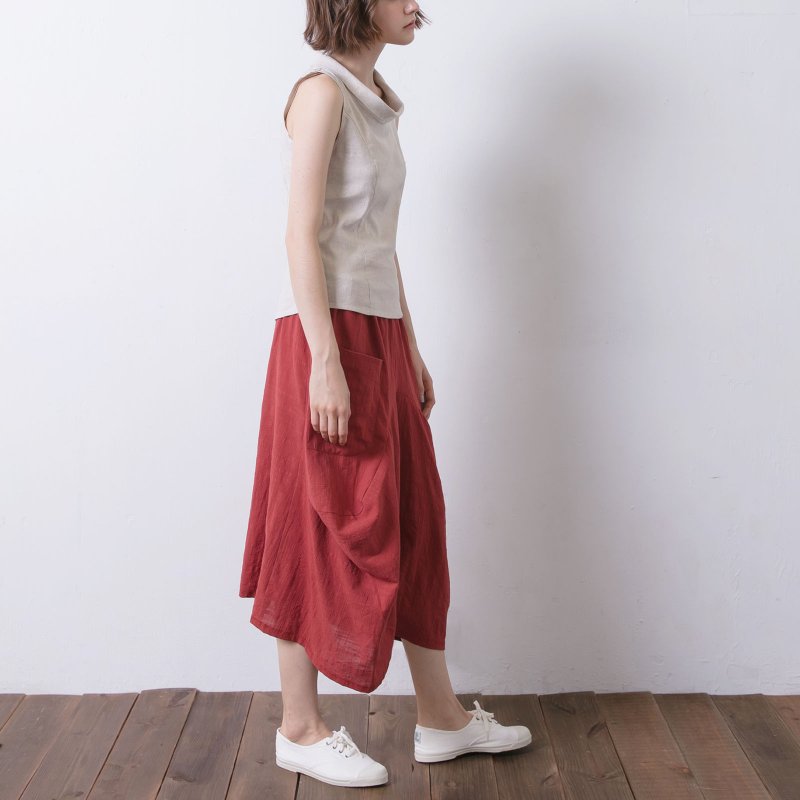 两穿札哈哈蒂宽裤 - 热带橙 - 女装长裤 - 棉．麻 红色