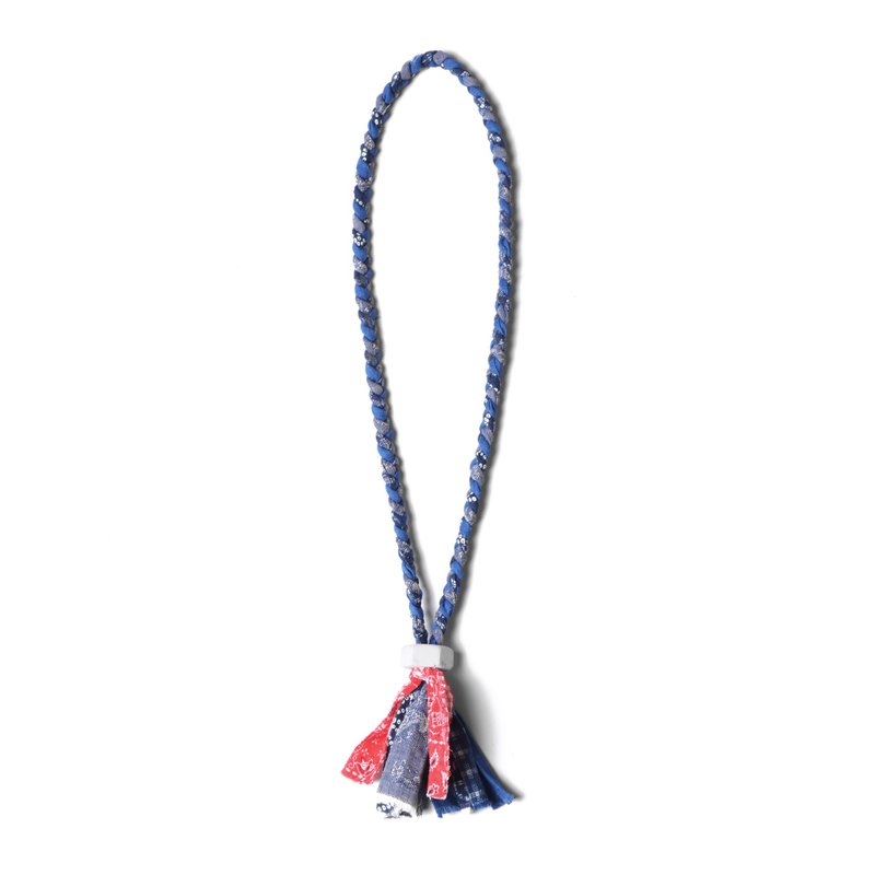 oqLiq - Display in the lost - 水泥扣碎布编织项链 - 项链 - 棉．麻 蓝色