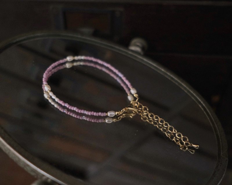 豆沙理石与珍珠 / 手链 日本珠 淡水珍珠 - 手链/手环 - 玻璃 