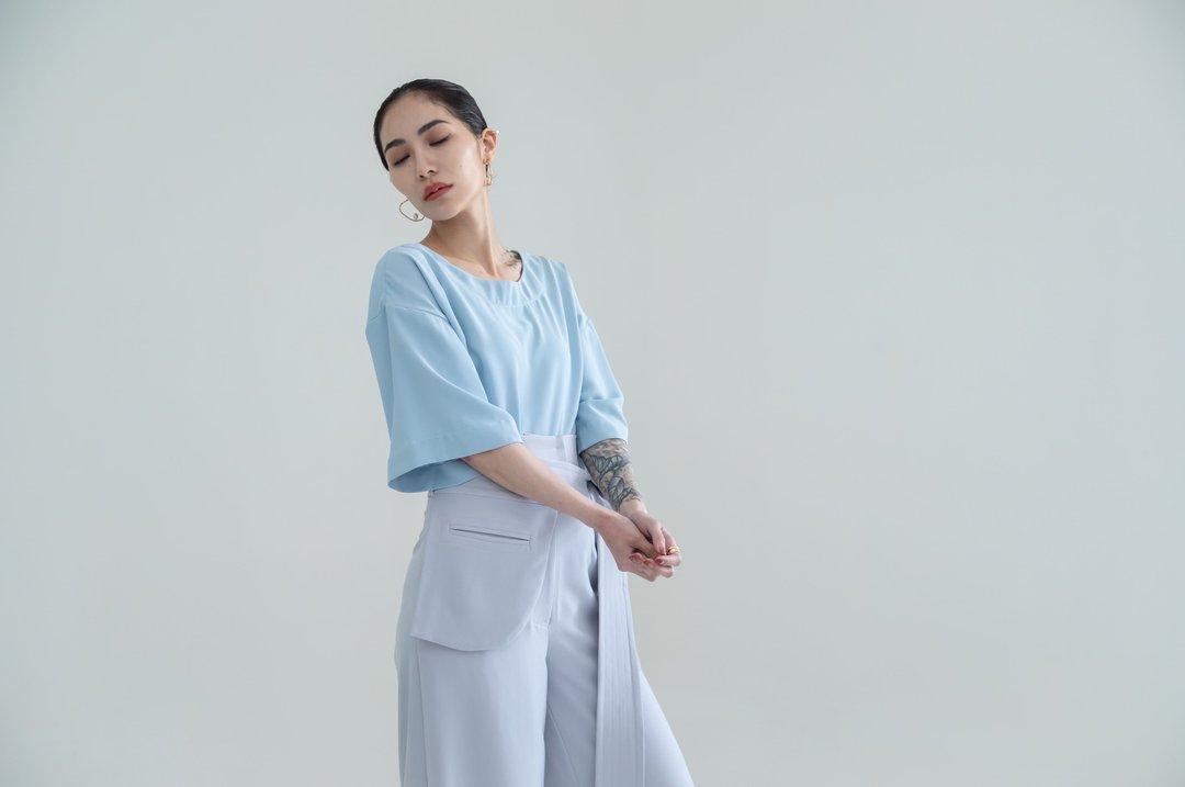 2020 SS /简约/圆领/宽袖/上衣 - 女装 T 恤 - 棉．麻 蓝色