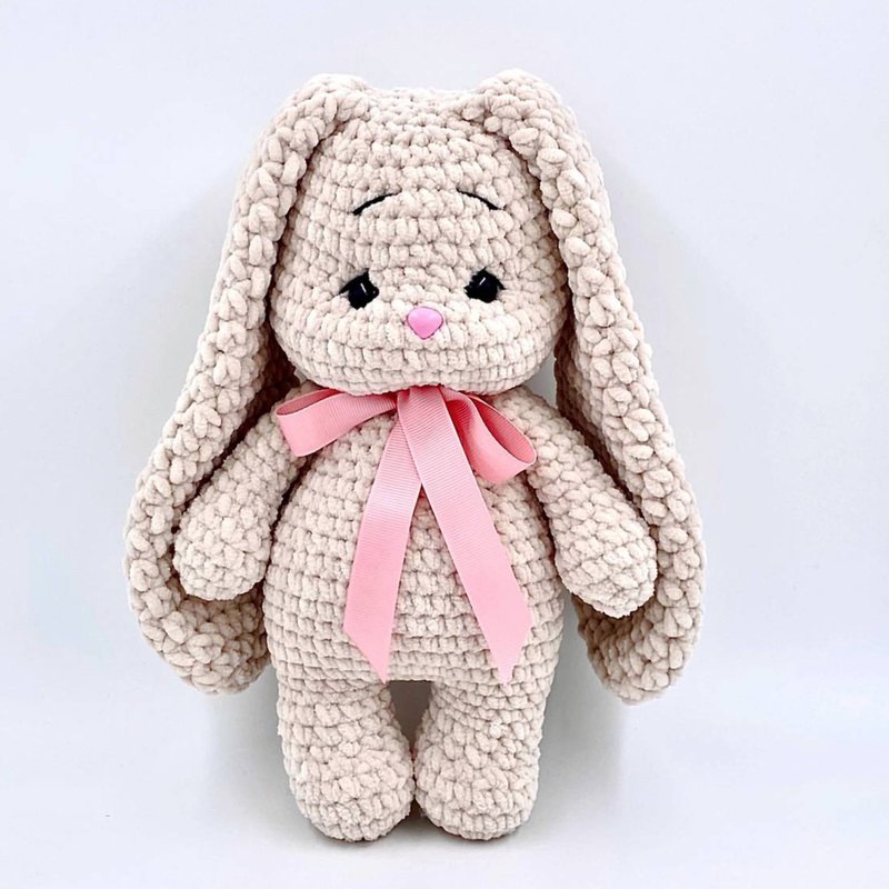 Soft plush bunny, Crochet rabbit, Christmas Gift Wrapping, Knitted animal - 玩具/玩偶 - 聚酯纤维 卡其色