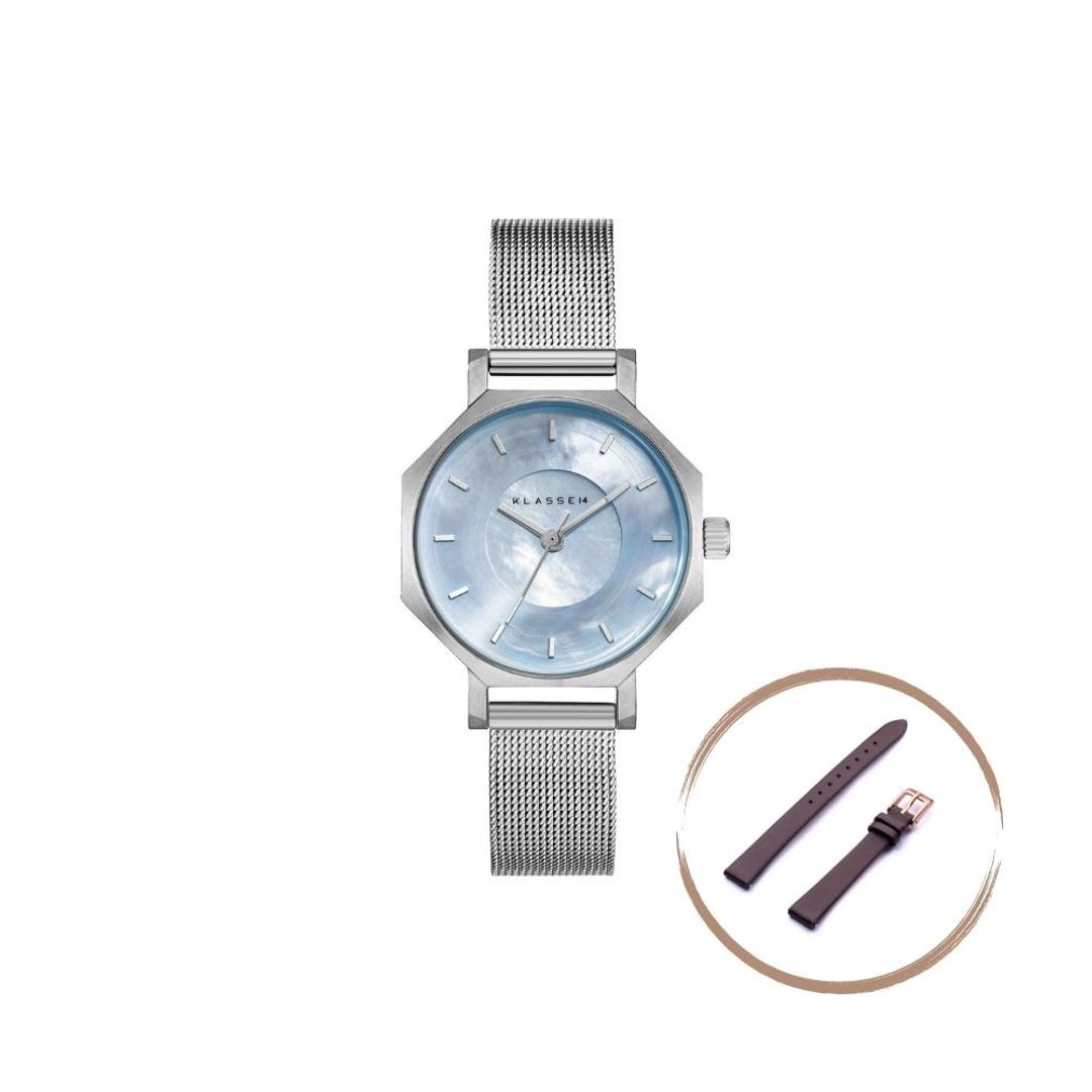 Volare Mother Of Pearl 珍珠粉蓝色钢带手表 28mm - 女表 - 不锈钢 蓝色