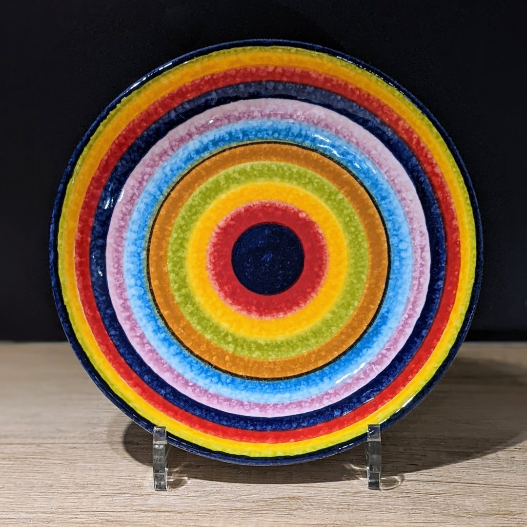 意大利手工陶-POP普普艺术 深盘21cm(蓝边线条) - 盘子/餐盘/盘架 - 陶 多色