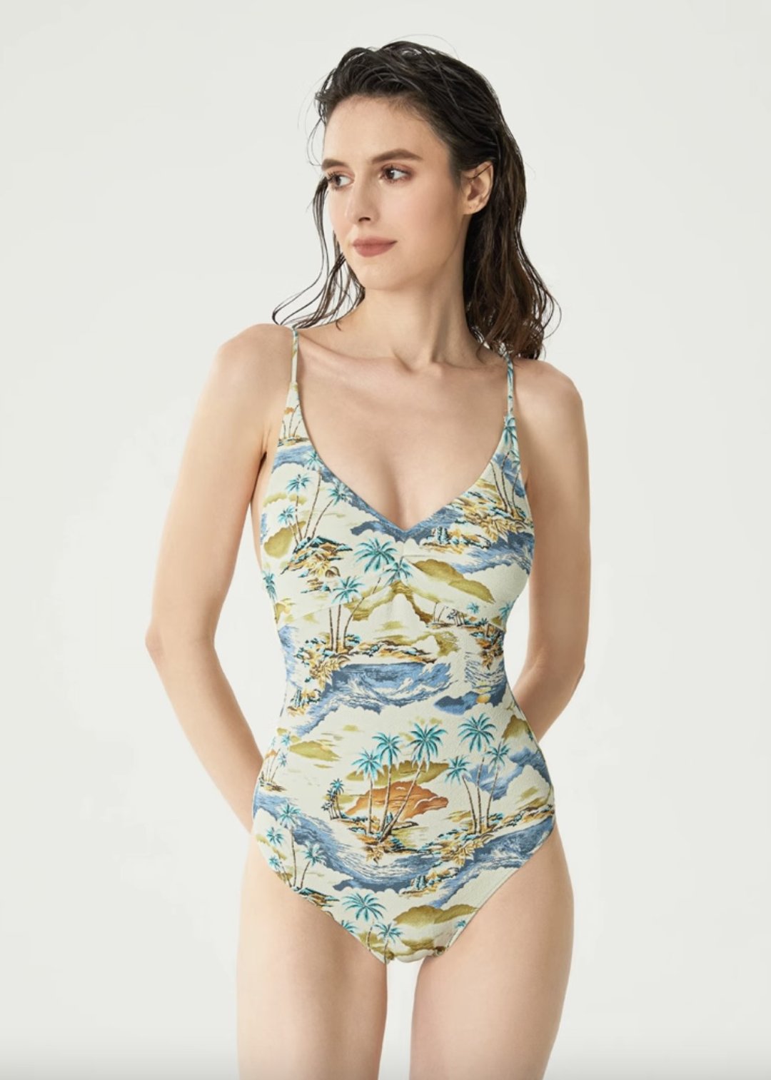 法式复古 露背连体海边度假泳衣 - 女装泳衣/比基尼 - 其他材质 多色