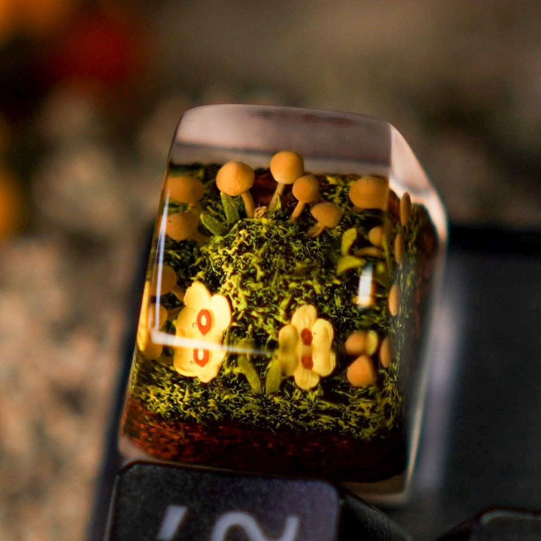 Artisan Keycap, Summer forest landscape with mushrooms, 100% Handmade resin, Mos - 电脑配件 - 树脂 绿色