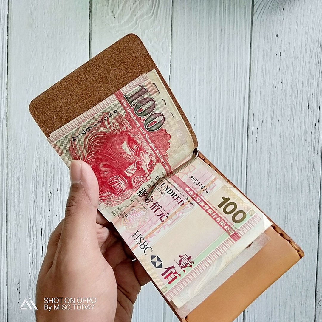 Z Wallet Money Clip Bi-fold V.3.1 Vegetable Saddle2tone Color Hand-cut - 皮夹/钱包 - 真皮 多色