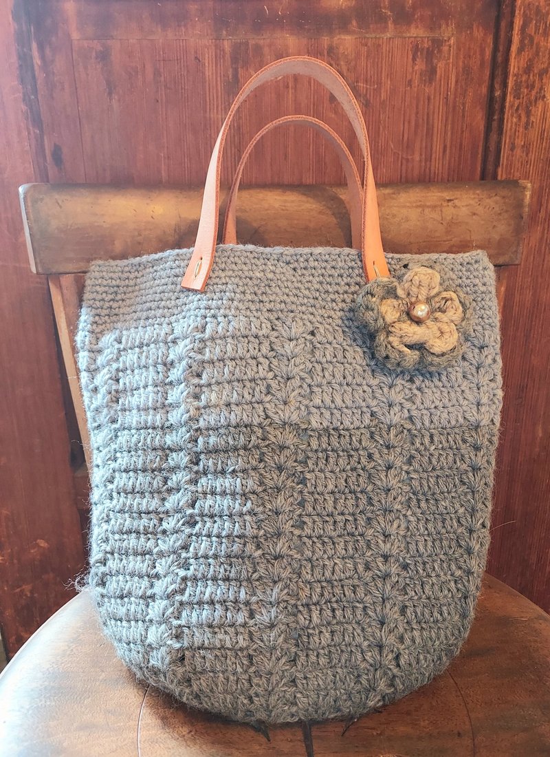 maruna's 灰灰织花水桶提袋 - 手提包/手提袋 - 羊毛 灰色