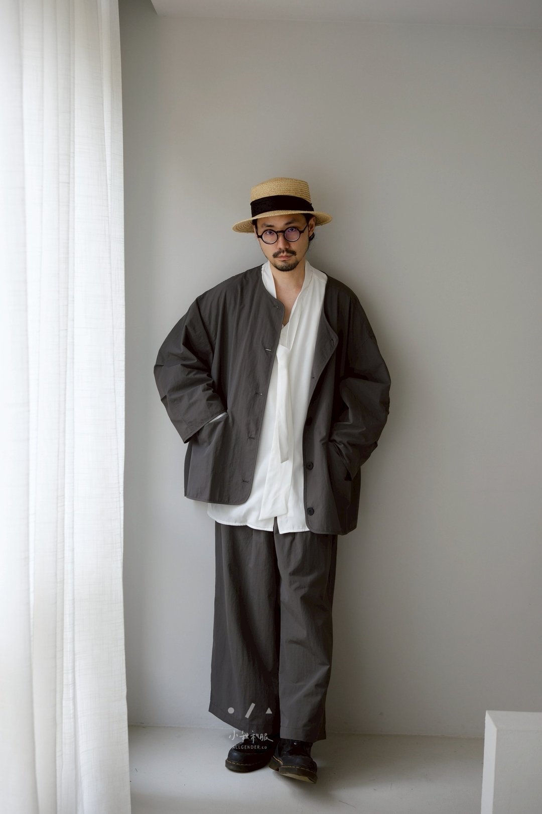 影岛宽大剪裁轻量西装套装(可拆售) - 男装西装外套 - 其他人造纤维 灰色