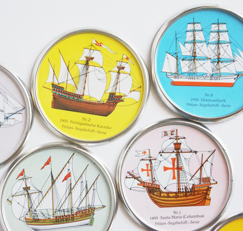 早期德国旧货 古董船金属彩色杯垫 - 杯垫 - 其他金属 多色