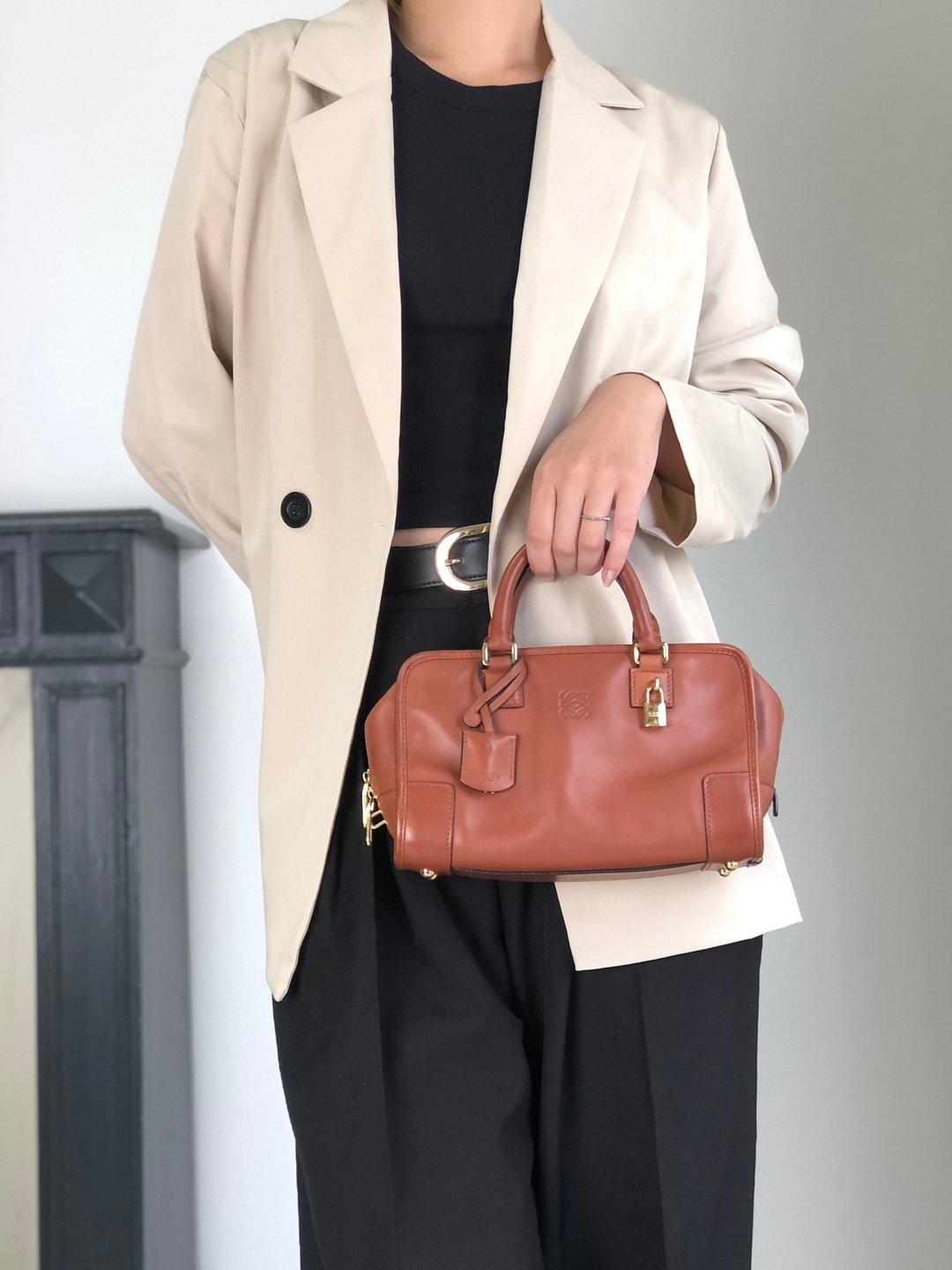 【 VintageShop solo 日本直送中古包专卖店 】LOEWE 罗威 Amazona 23 手提包 棕色 Anagram 皮革 迷你波士顿包 vintage 古董 3m6b28 - 手提包/手提袋 - 真皮 咖啡色