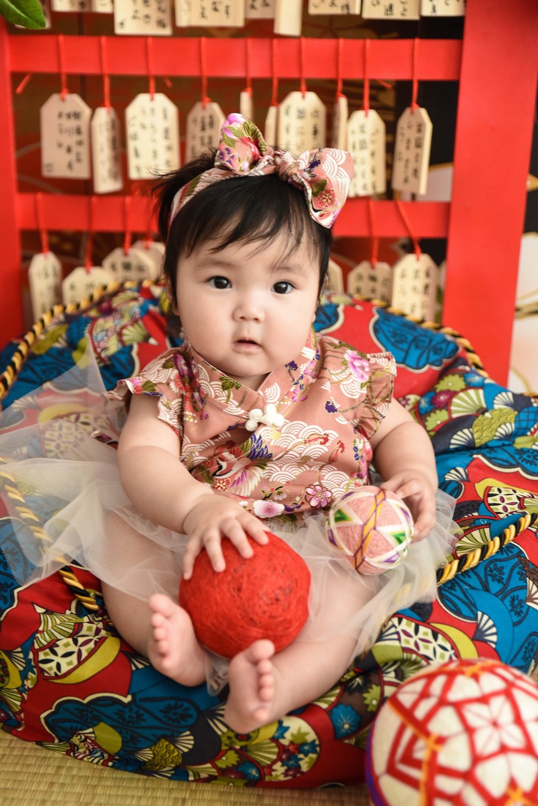 中国风旗袍改良式包屁衣 弥月 收涎 抓周 tutu  发带 - 满月礼盒 - 棉 粉红色