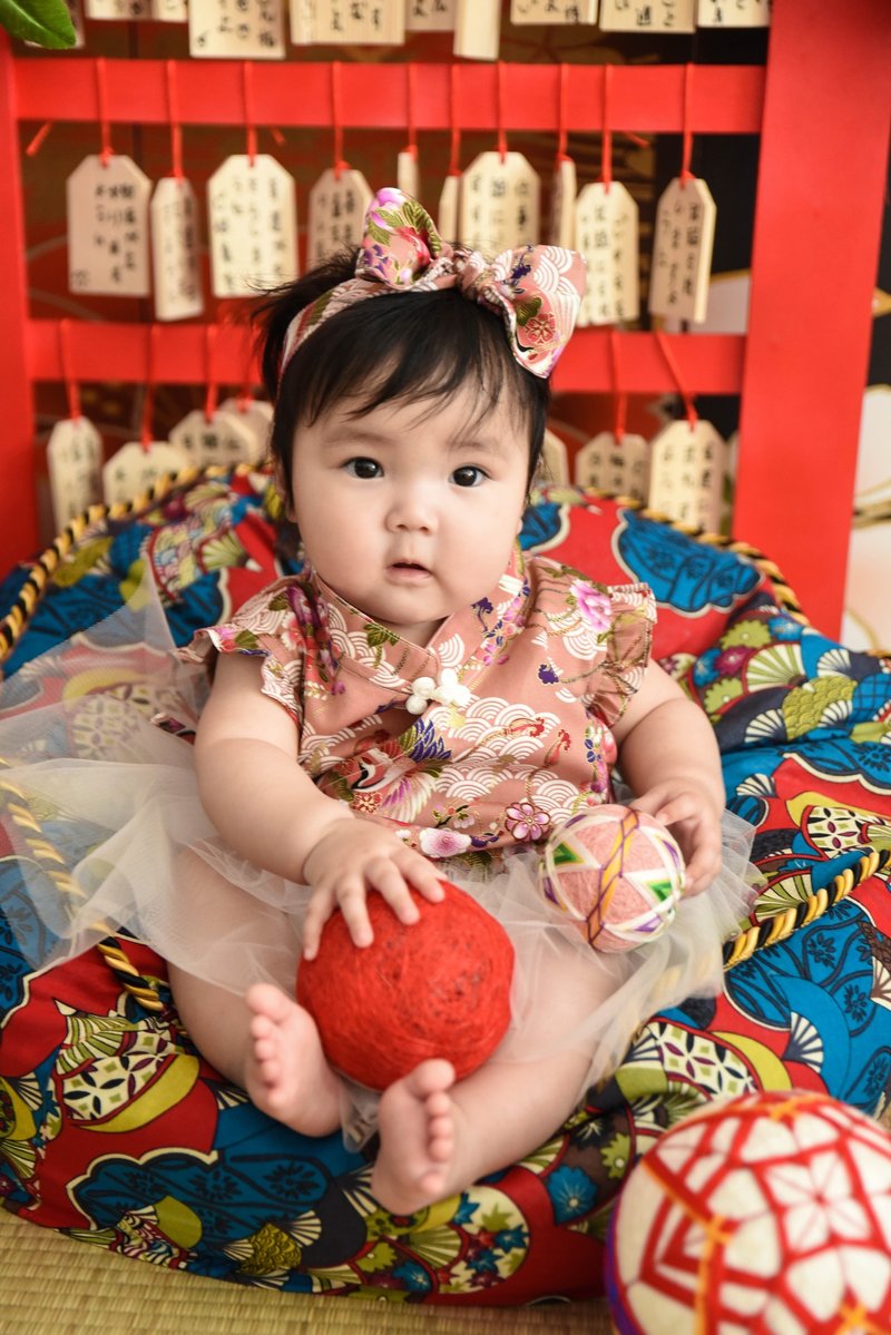 中国风旗袍改良式包屁衣 弥月 收涎 抓周 tutu  发带 - 满月礼盒 - 棉．麻 粉红色