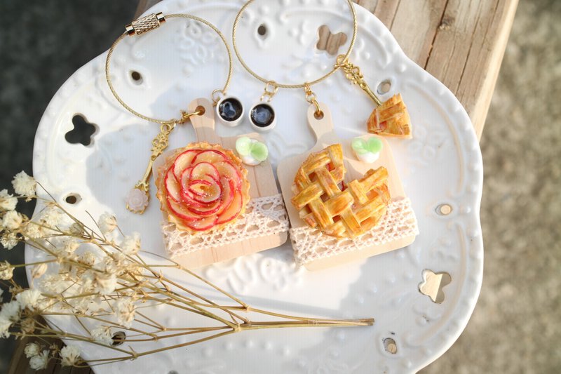 苹果派木盘钥匙圈 - 钥匙链/钥匙包 - 粘土 咖啡色