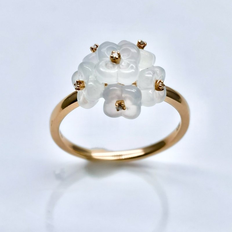 梦幻花园 - 18K玫瑰金白冰翡翠绣球花钻石戒指 - 戒指 - 玉石 