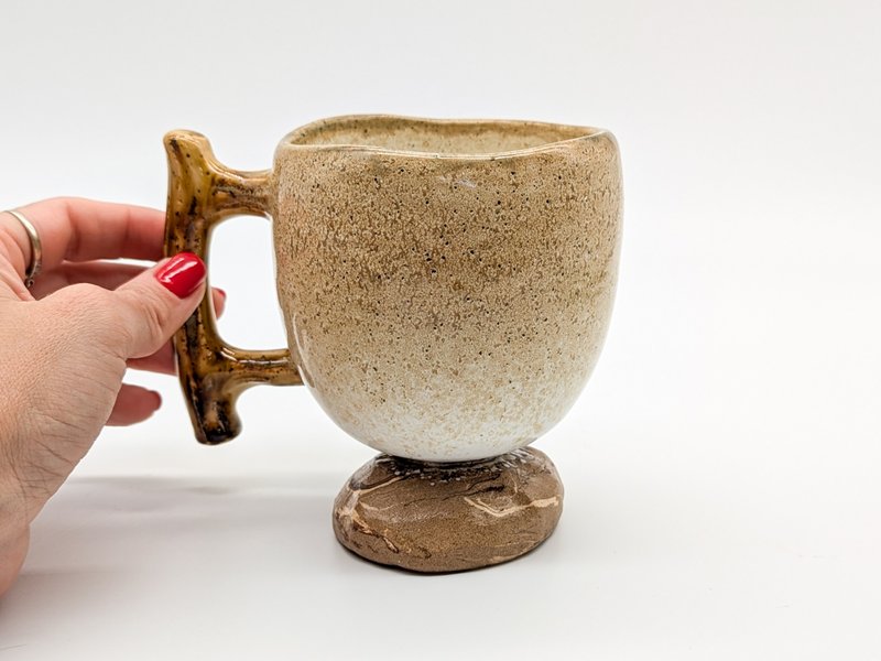陶瓷马克杯 350 毫升日式手工高脚杯 12 盎司质朴木柄礼品 - 其他杯子 - 粘土 咖啡色