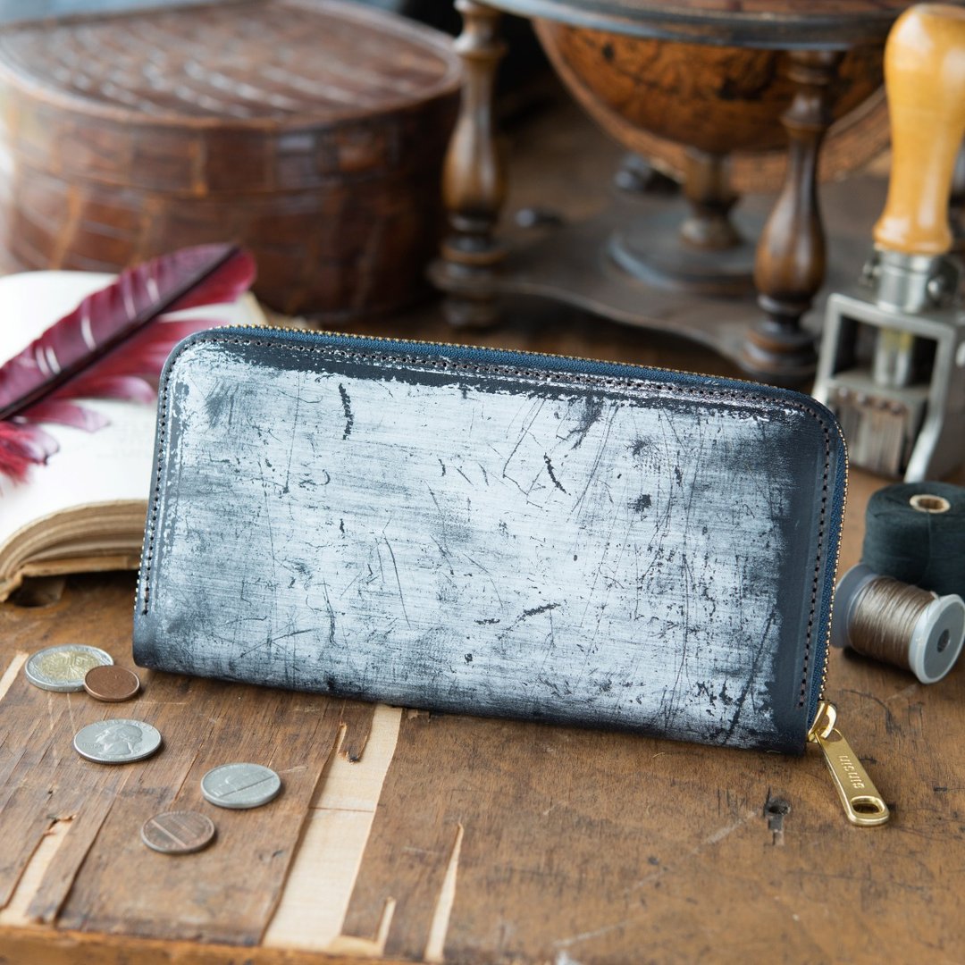 Made in Japan Cowhide Bridle made in JAPAN handmade leather wallet - 皮夹/钱包 - 真皮 蓝色