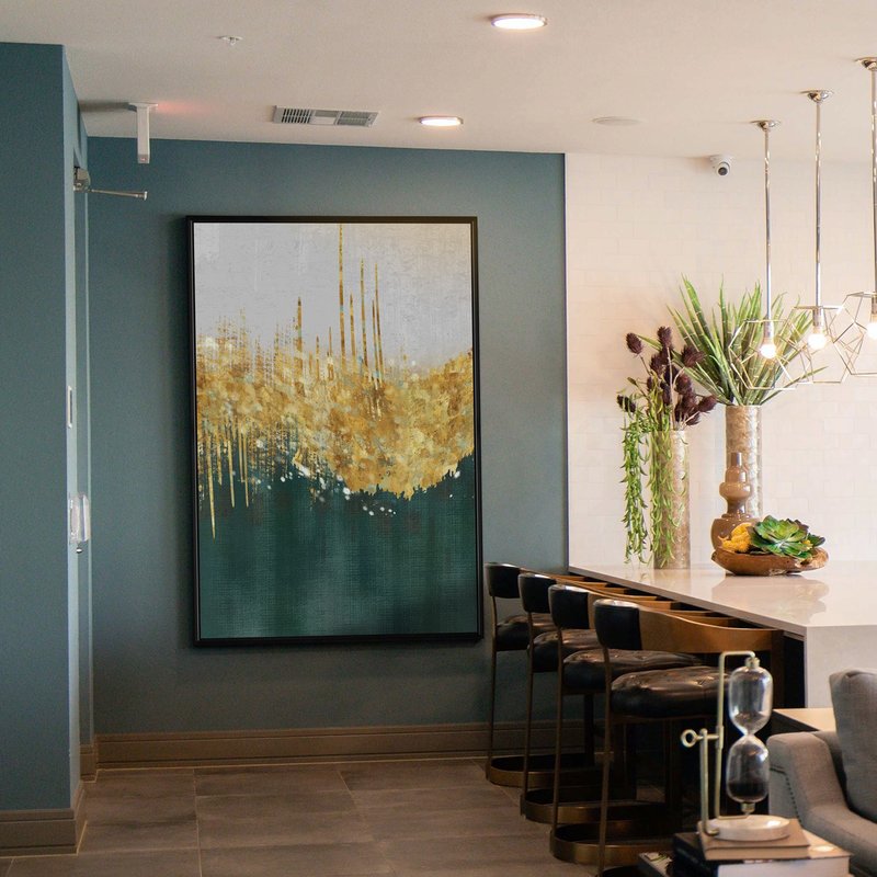 绿松石嵌金丝I - 金色叶子深绿抽象画/轻奢抽象艺术画/居家设计 - 海报/装饰画/版画 - 棉．麻 多色