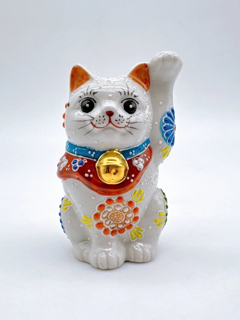 【白牡聚福】日本九谷烧招财猫 | 白盛花 - 摆饰 - 瓷 白色