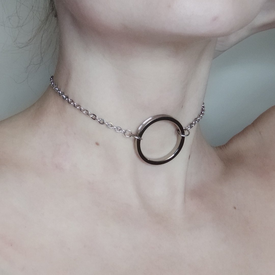 Discreet submissive day collar BDSM. O-ring choker for girlfriend. - 项链 - 其他金属 银色