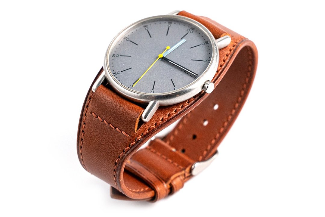 Cognac wide watch band for 16mm 17mm 18mm 19mm Bund strap. Veg tan leather - 表带 - 真皮 咖啡色