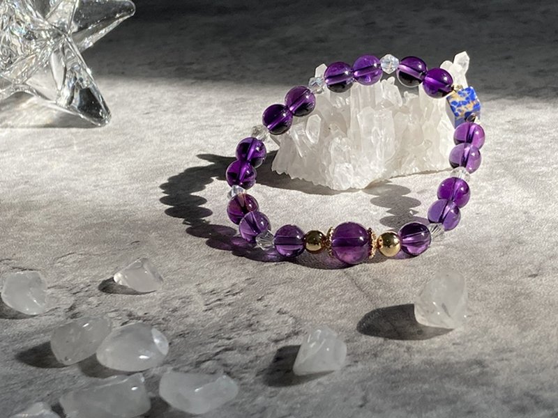 【波雅克村的小酒馆。水晶手链】巴西紫水晶、帝皇石、帝王石 - 手链/手环 - 其他材质 紫色
