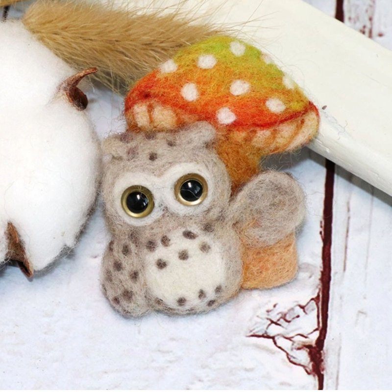 【羊毛毡】蘑菇与她的小伙伴别针系列--猫头鹰 - 徽章/别针 - 羊毛 多色