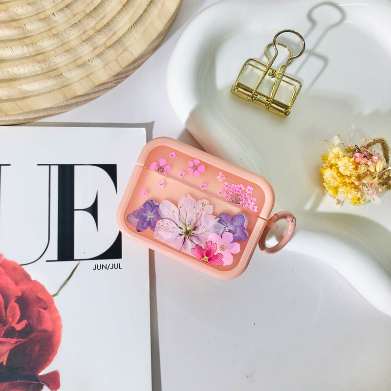 蜜桃粉压花耳机壳,搭配AirPods 1,2,3,4,AirPods Pro 2,精美礼物 - 耳机 - 植物．花 