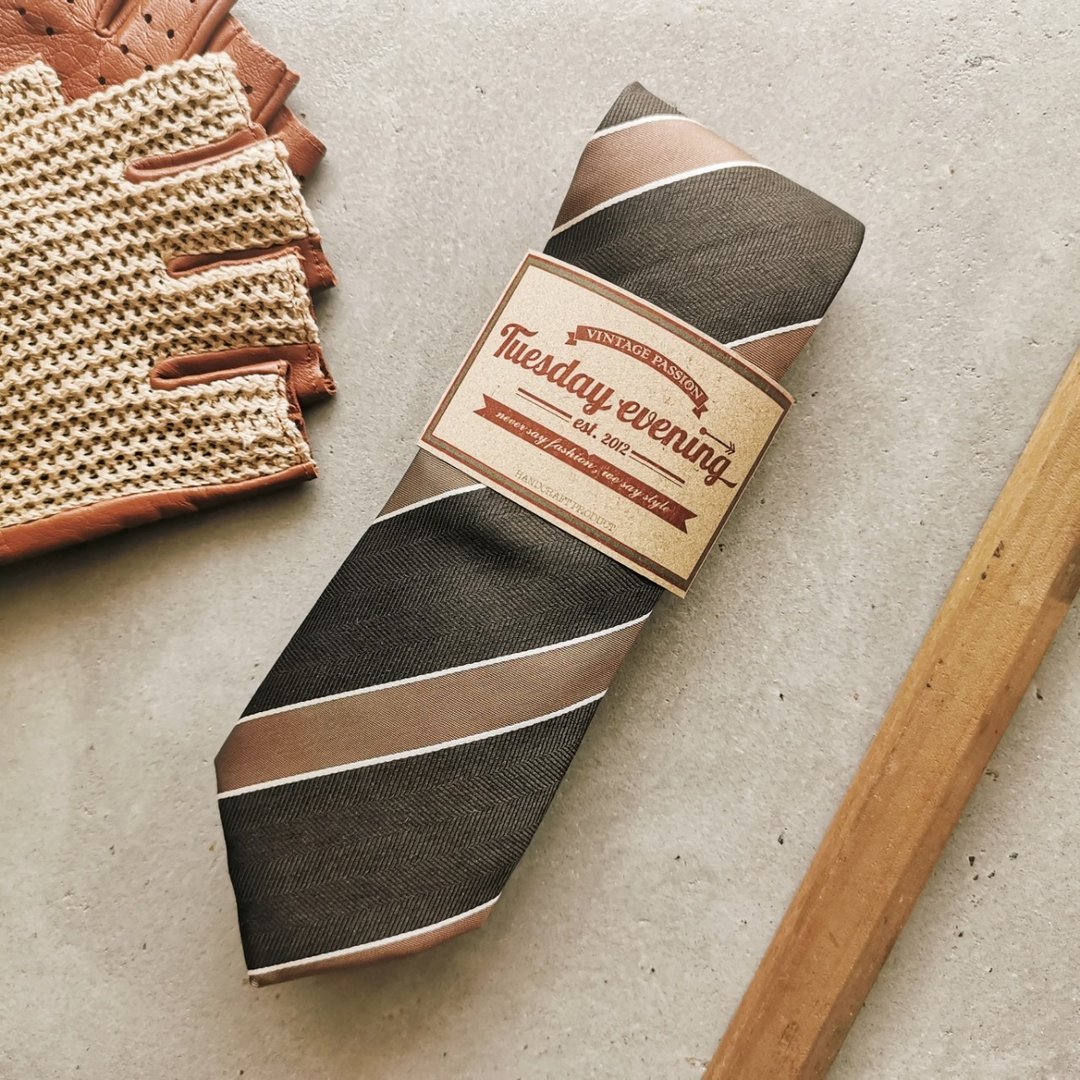 Necktie Dark Brown with Caramel Stripe | 8cm - 领带/领带夹 - 聚酯纤维 咖啡色