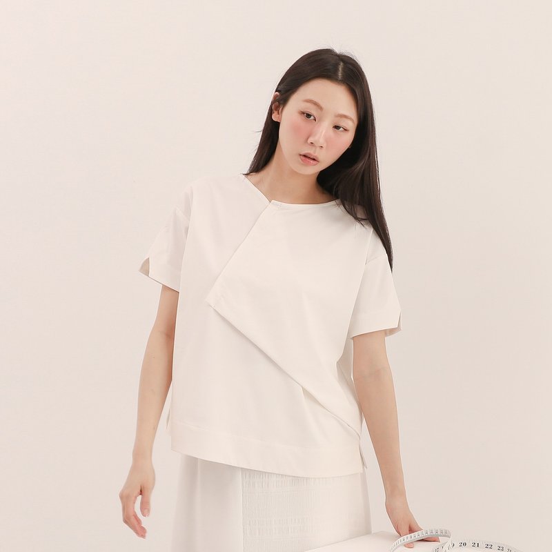 【经典原创】Qianyu_千羽造型褶片上衣_CLT023_白 - 女装上衣 - 聚酯纤维 白色