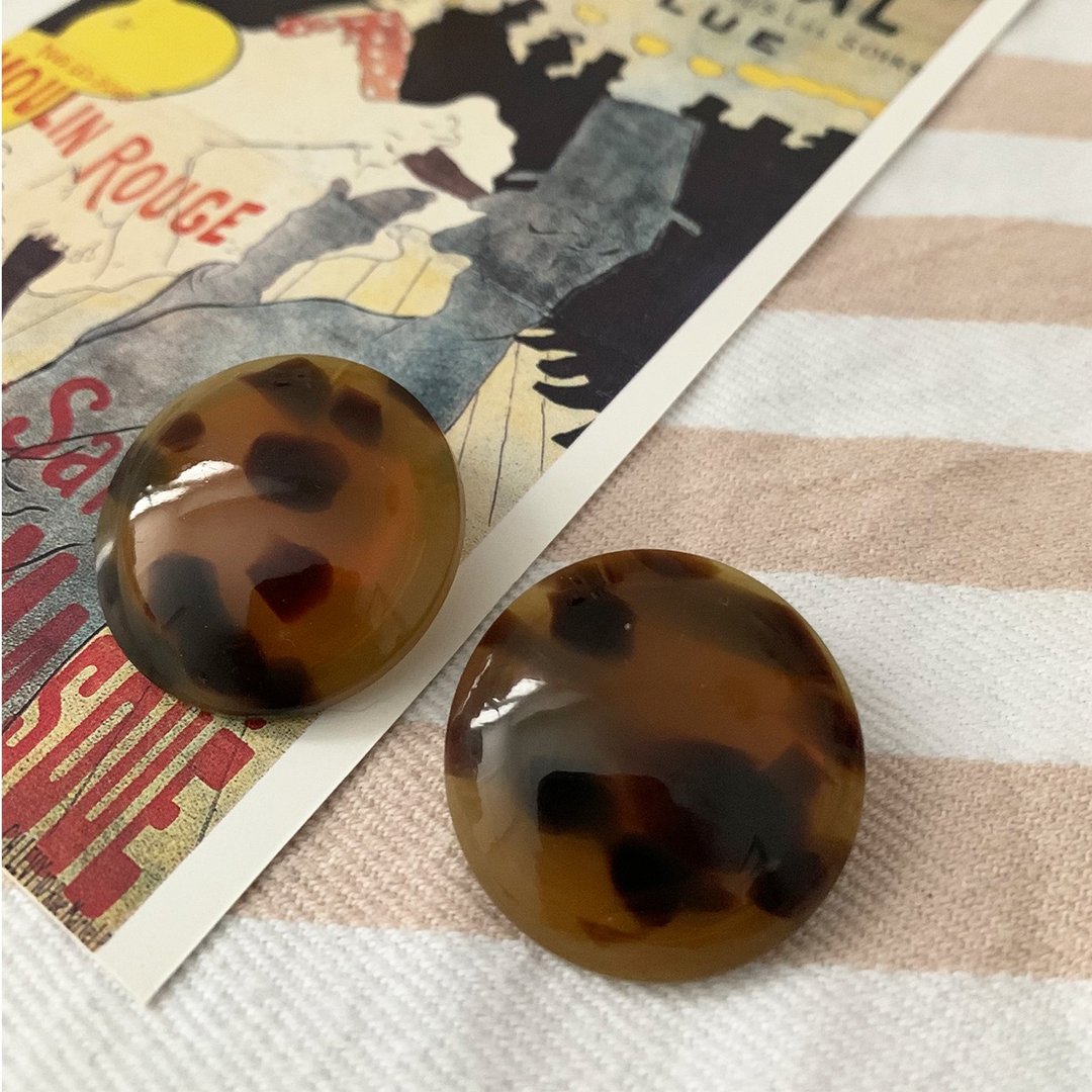 80年代意大利制 咖啡色豹纹夹式耳夹 - 耳环/耳夹 - 塑料 咖啡色