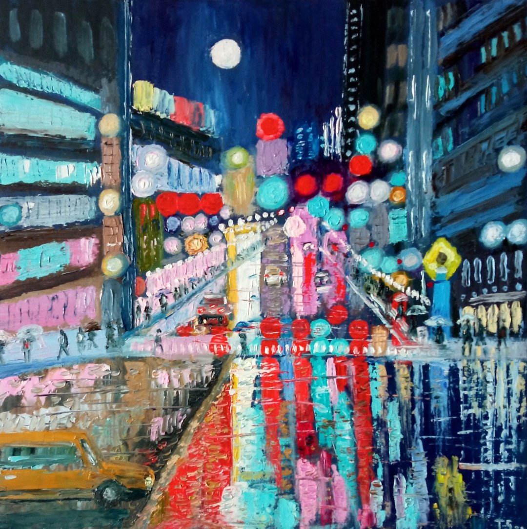 Original oil painting Night City, 30x30 cm. Unframed - 墙贴/壁贴 - 其他材质 
