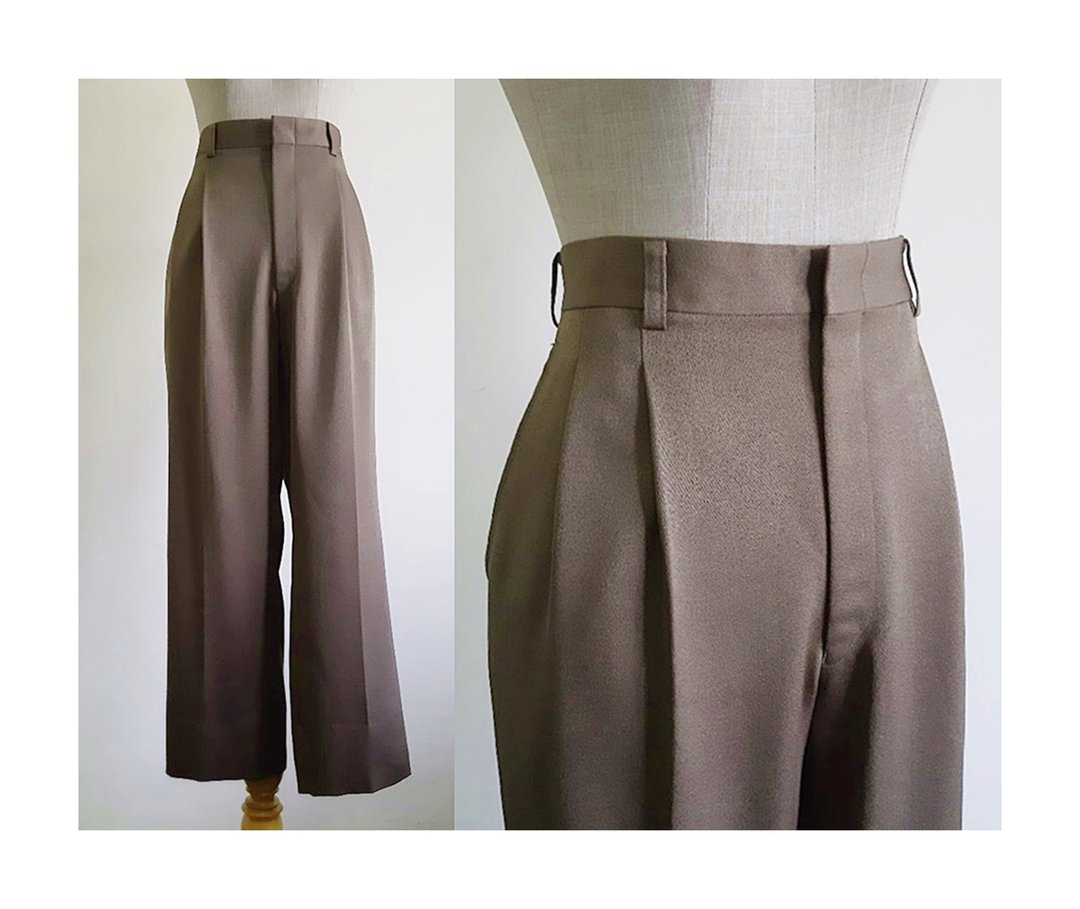 Vintage Brown Pleated Pants - 男士长裤 - 聚酯纤维 咖啡色