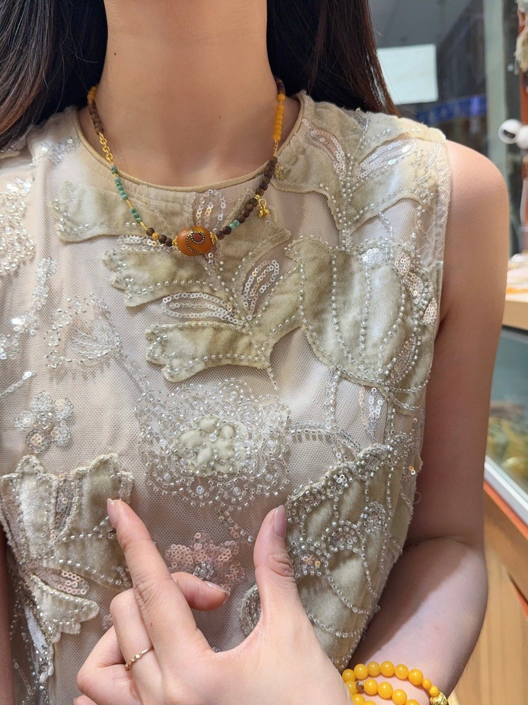 天然橘皮老蜡锁骨链项链 满蜜枣红色老蜡 橘皮纹哑光枣珠 - 吊饰 - 水晶 