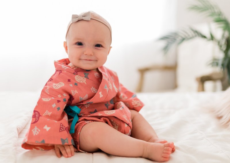 Baby Girl Onesie Kimono Romper Misaki - 包屁衣/连体衣 - 棉．麻 粉红色