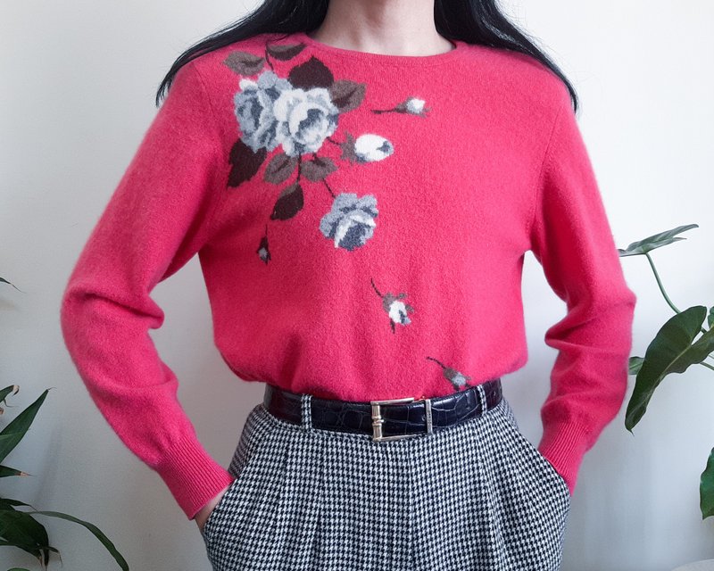 羊绒粉色毛衣 玫瑰毛衣 羊绒针织套衫 蓬松毛衣 M 码 - 女装针织衫/毛衣 - 羊毛 粉红色