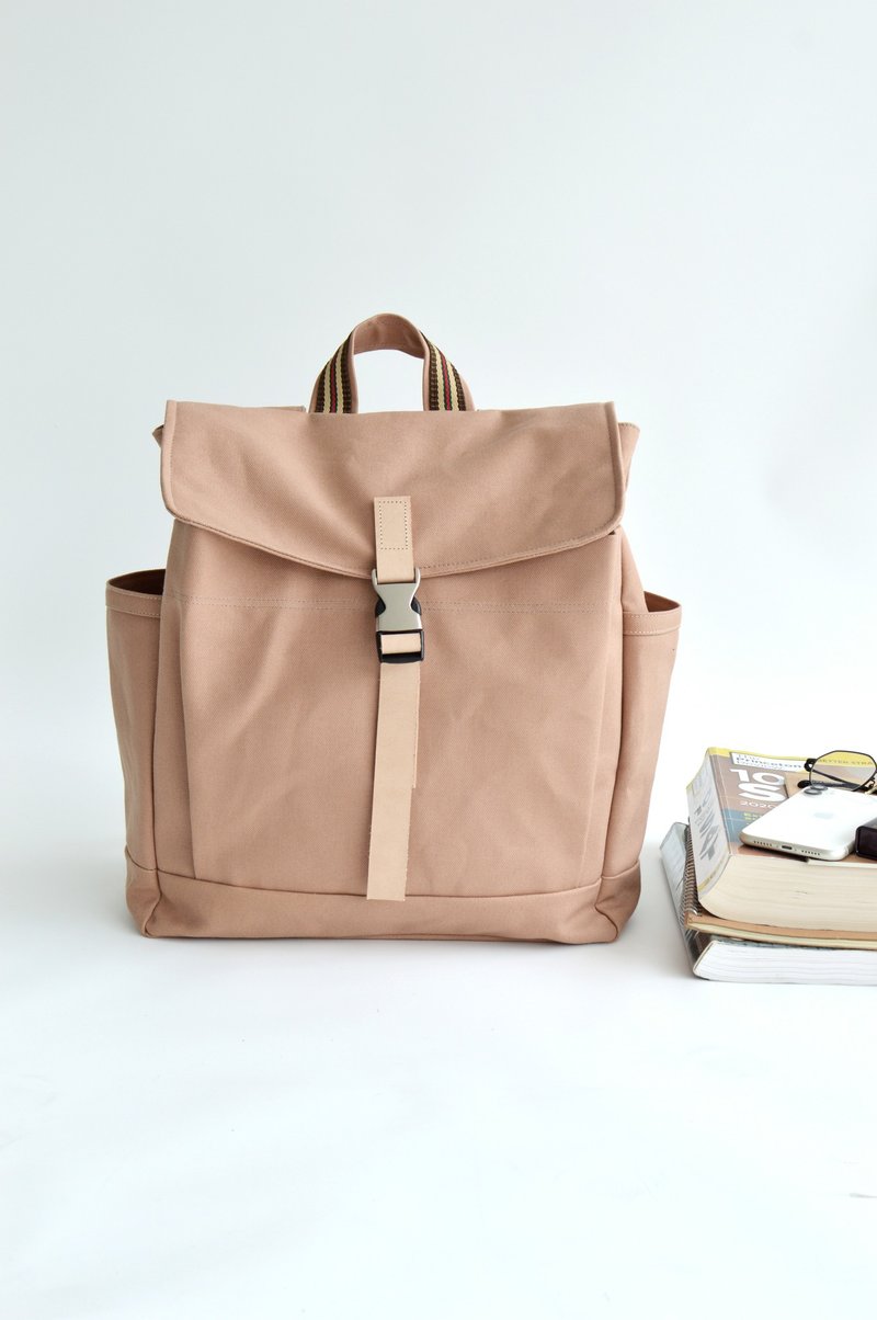 防泼水笔电后背包 日本富士金梅帆布大容量旅行背包 玫瑰金色-108 - 后背包/双肩包 - 防水材质 粉红色