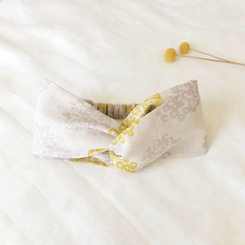 自然风宽发带。浅黄灰紫阳花，亚麻 - 发饰 - 棉．麻 黄色