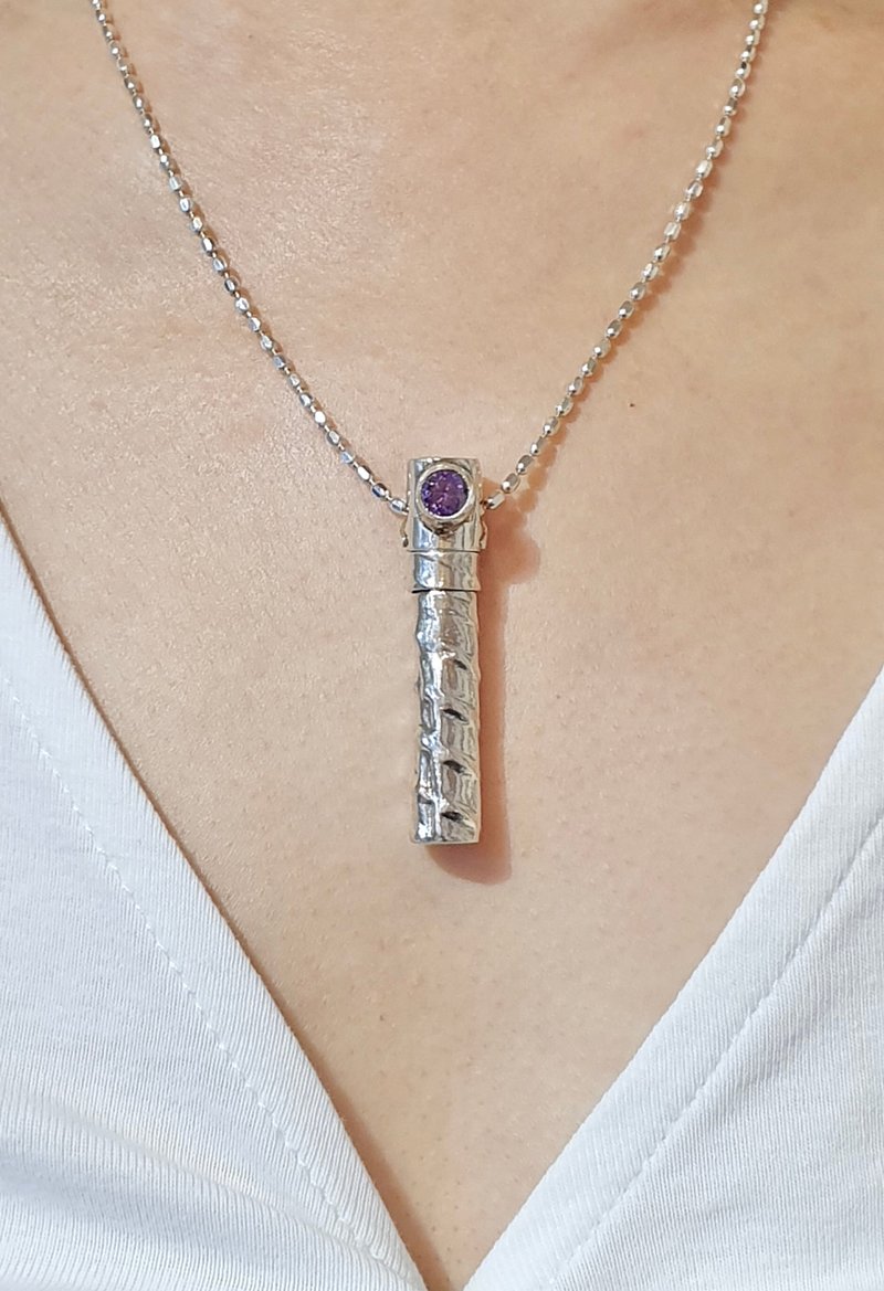 999纯银手作 紫色顶轮扩香瓶 - 项链 - 纯银 多色