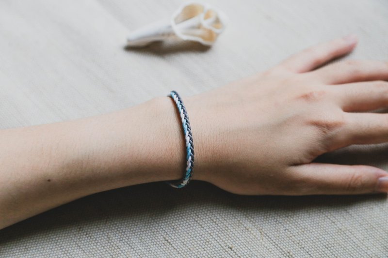 水星 | 八股细线蜡绳编织手环/脚环 - 手链/手环 - 棉．麻 蓝色