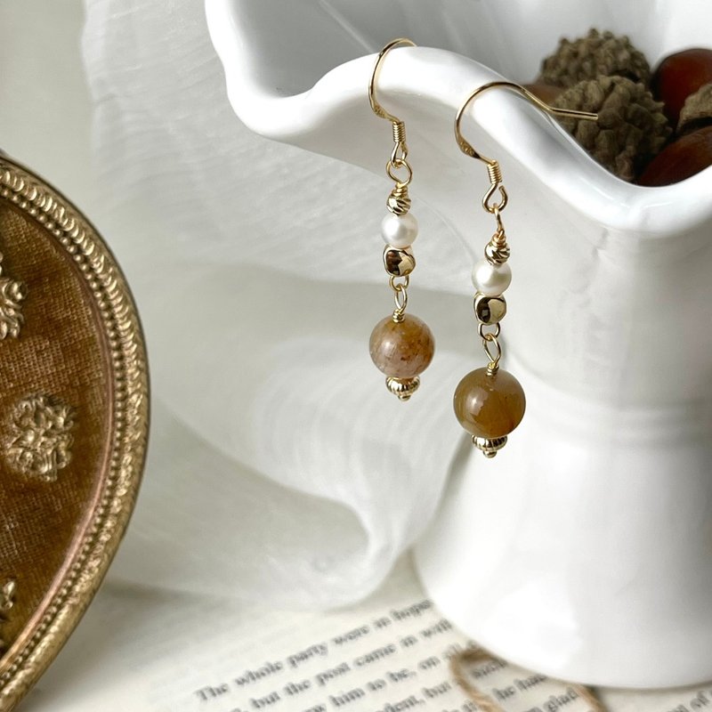 【秋曳・光晌】 曦光之拥丨天然矿石耳环 - 耳环/耳夹 - 水晶 橘色